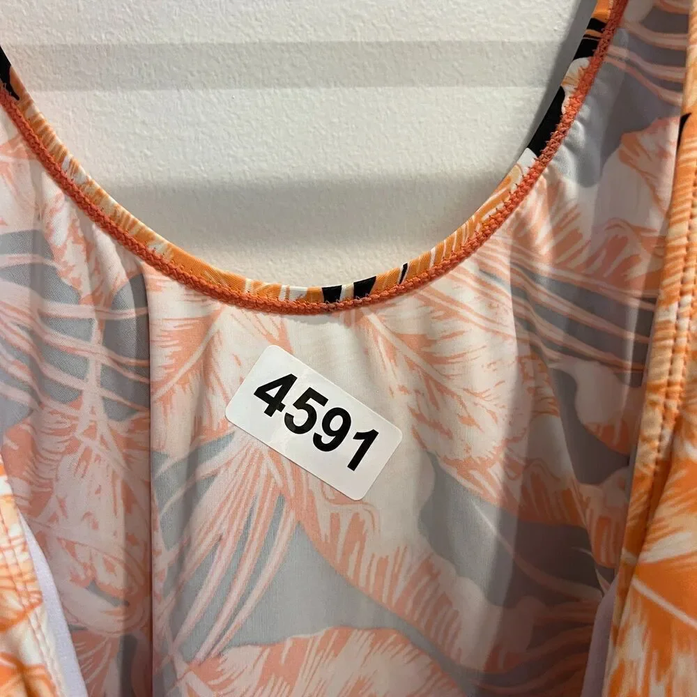 Jaclyn Smith Womens Orange Swimsuit 12 One Piece Floral Padded Pullover Stretch